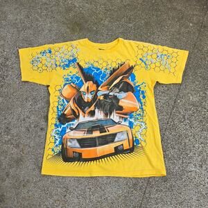 Vtg Y2k TRANSFORMERS Bumblebee Chevy Camaro Honeycomb Print Movie T Shirt S Fit